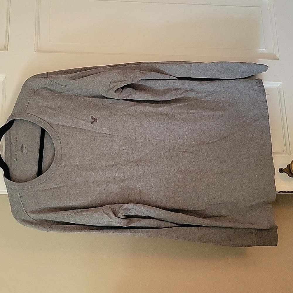 American Eagle Men's Gray Long Sleeve Cotton Standard Fit Shirt In Size Large